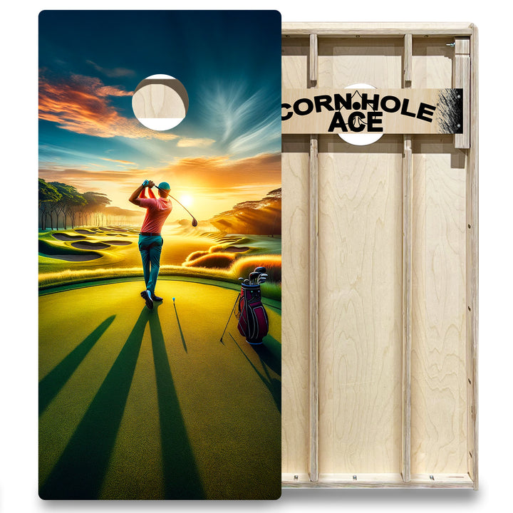 Sunrise Golfer - Cornhole Board Set - Elite