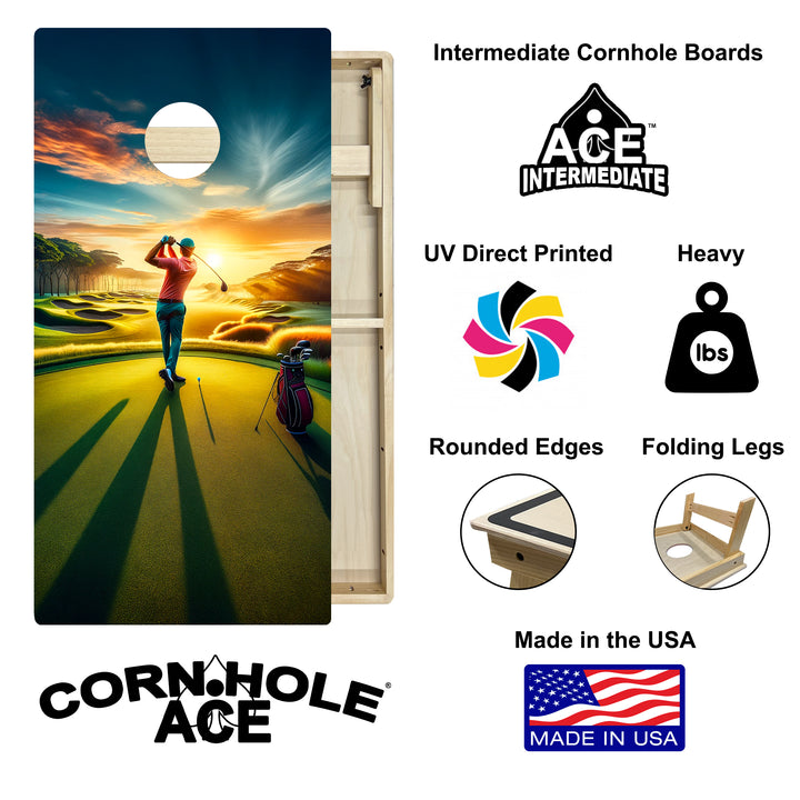 Sunrise Golfer - Cornhole Board Set - Intermediate