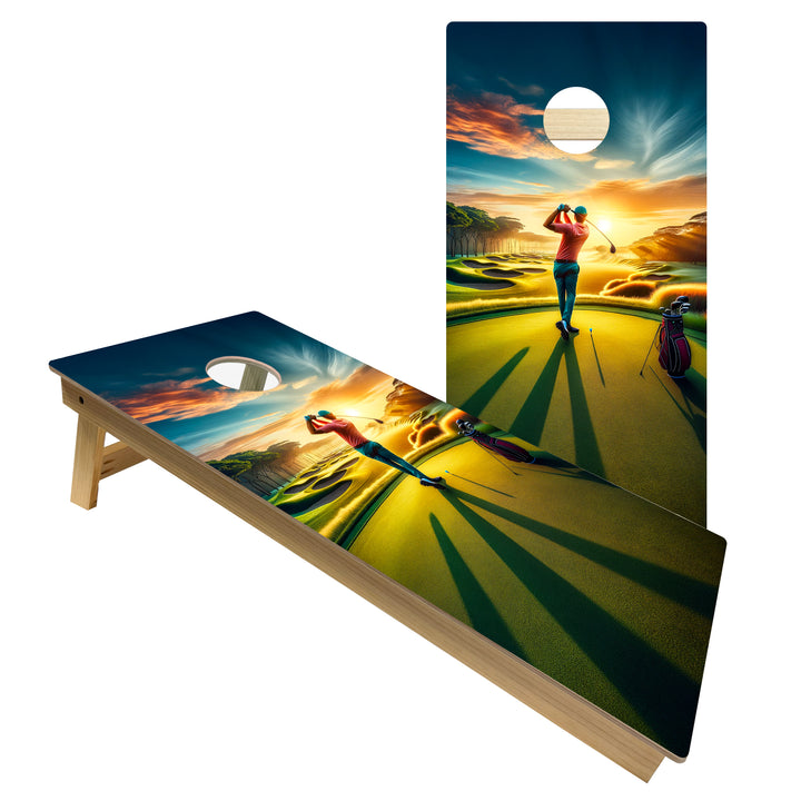 Sunrise Golfer - Cornhole Board Set - Intermediate