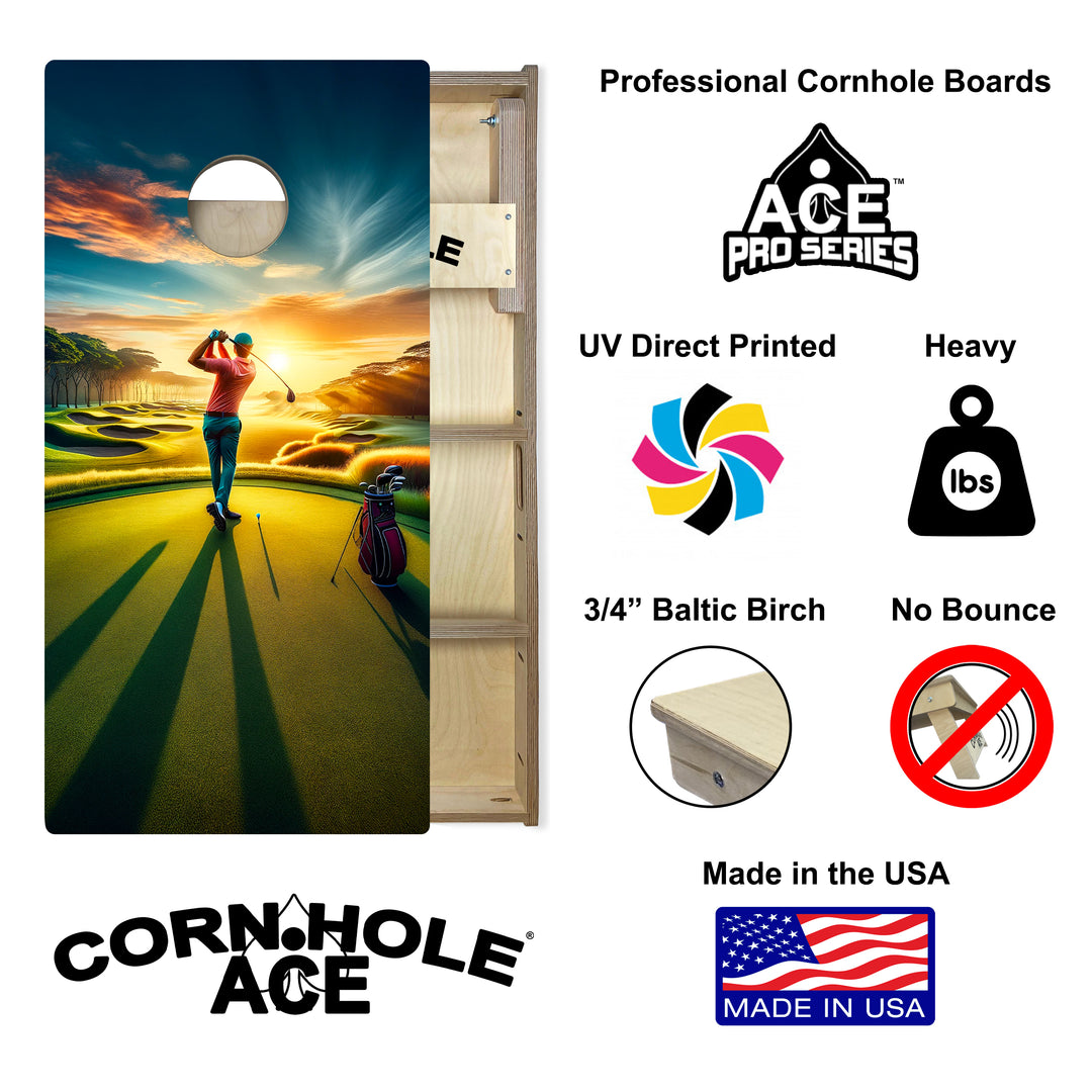 Sunrise Golfer - Cornhole Board Set - Professional