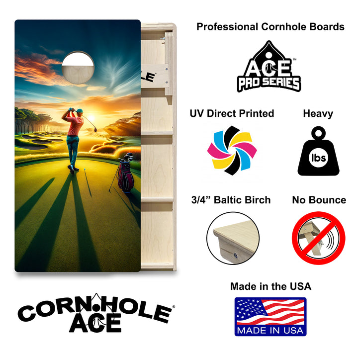 Sunrise Golfer - Cornhole Board Set - Professional