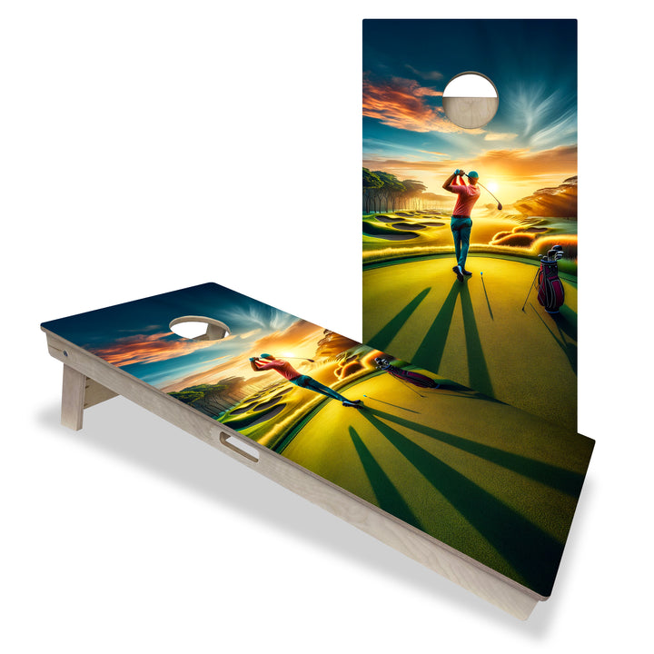 Sunrise Golfer - Cornhole Board Set - Professional