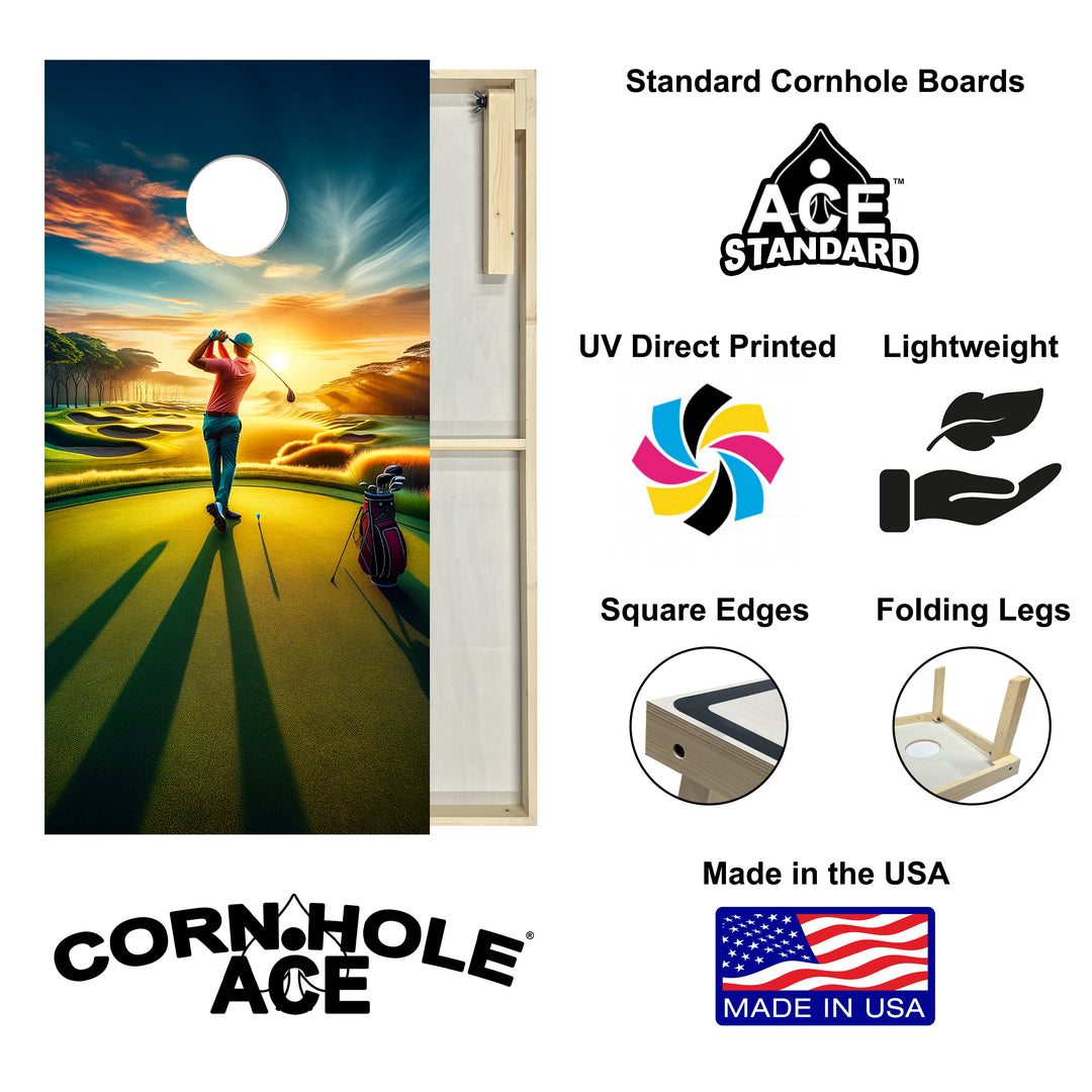 Sunrise Golfer - Cornhole Board Set - Standard