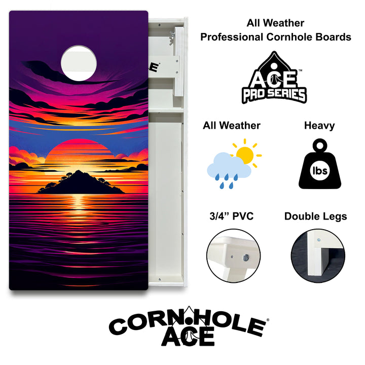 Sunset Island - Cornhole Board Set - All Weather