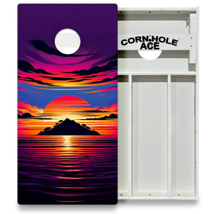 Sunset Island - Cornhole Board Set - All Weather