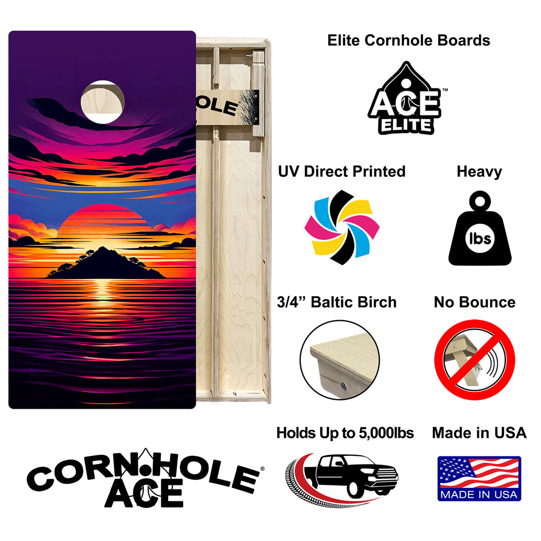 Sunset Island - Cornhole Board Set - Elite