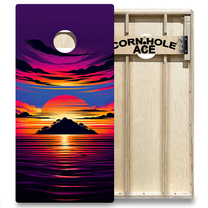 Sunset Island - Cornhole Board Set - Elite