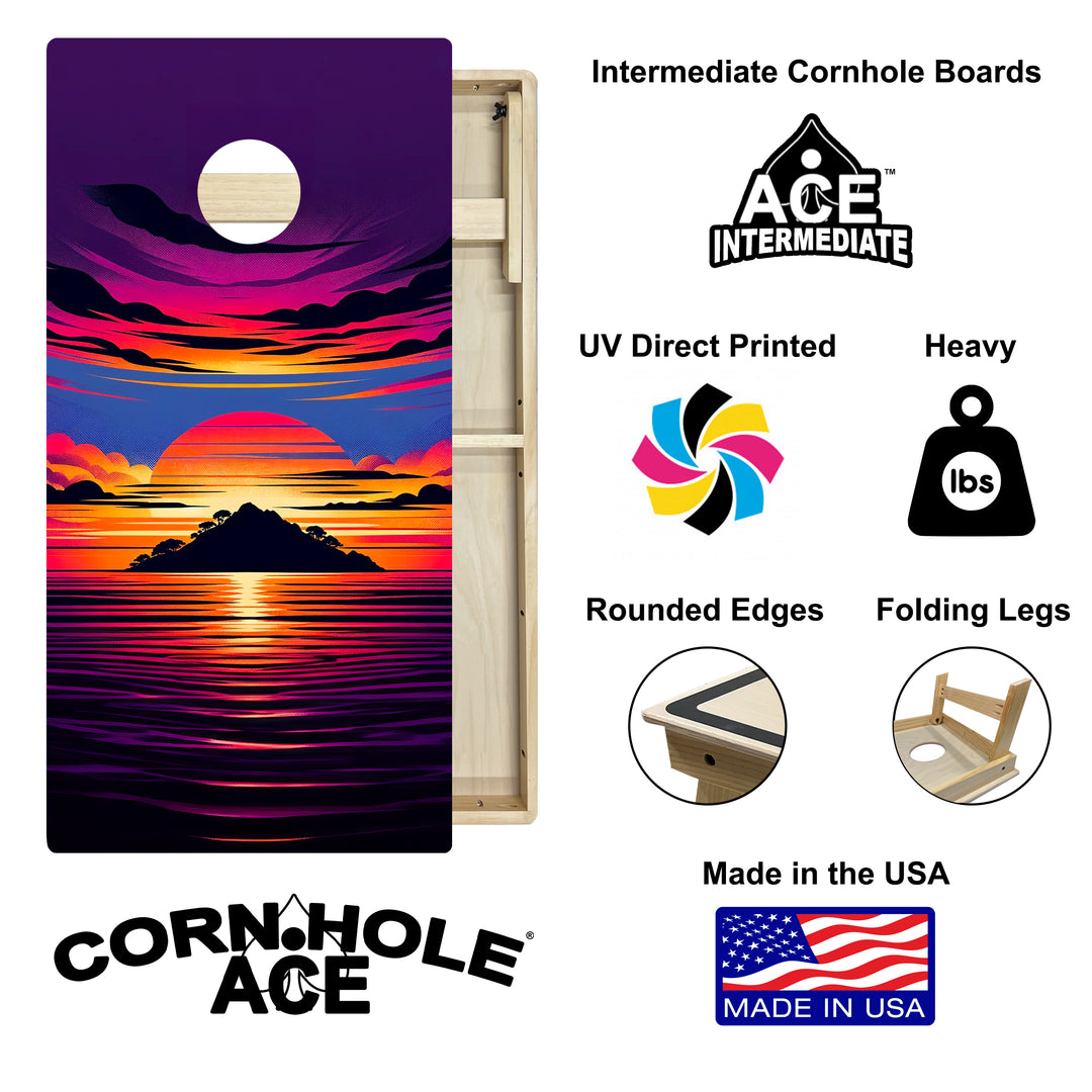 Sunset Island - Cornhole Board Set - Intermediate