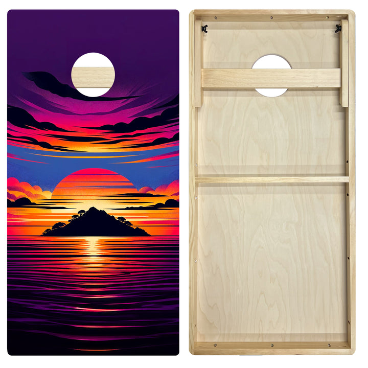 Sunset Island - Cornhole Board Set - Intermediate