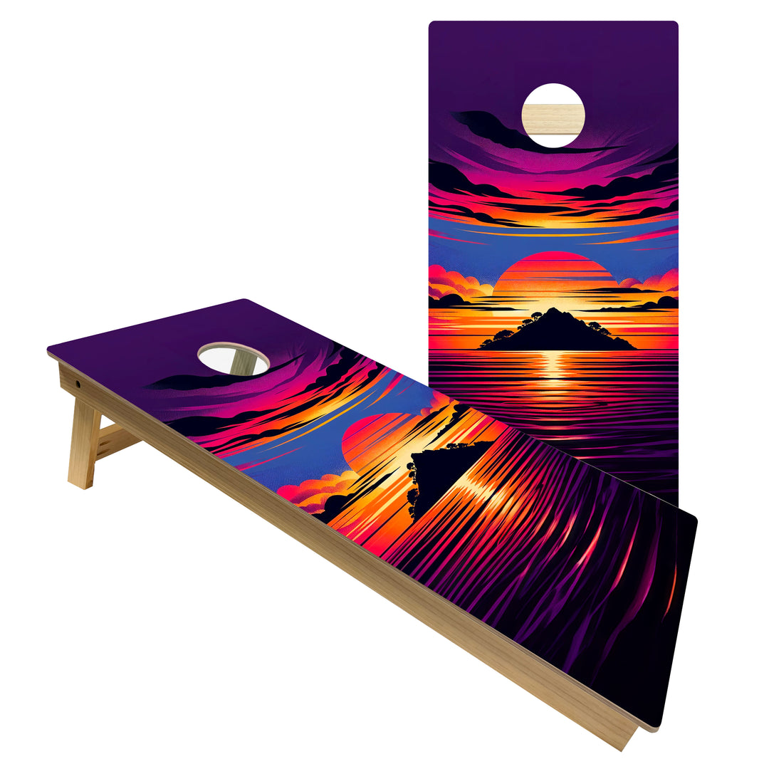 Sunset Island - Cornhole Board Set - Intermediate