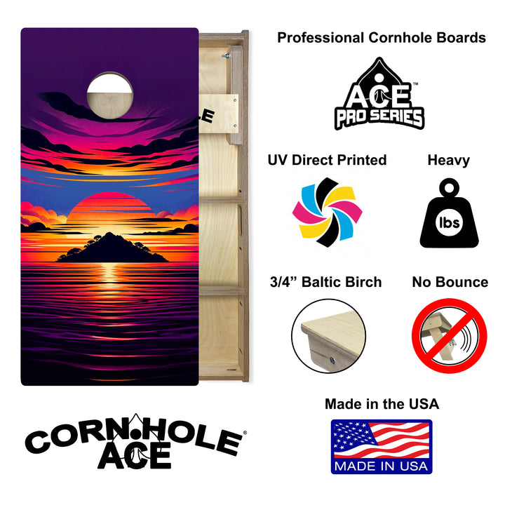 Sunset Island - Cornhole Board Set - Professional