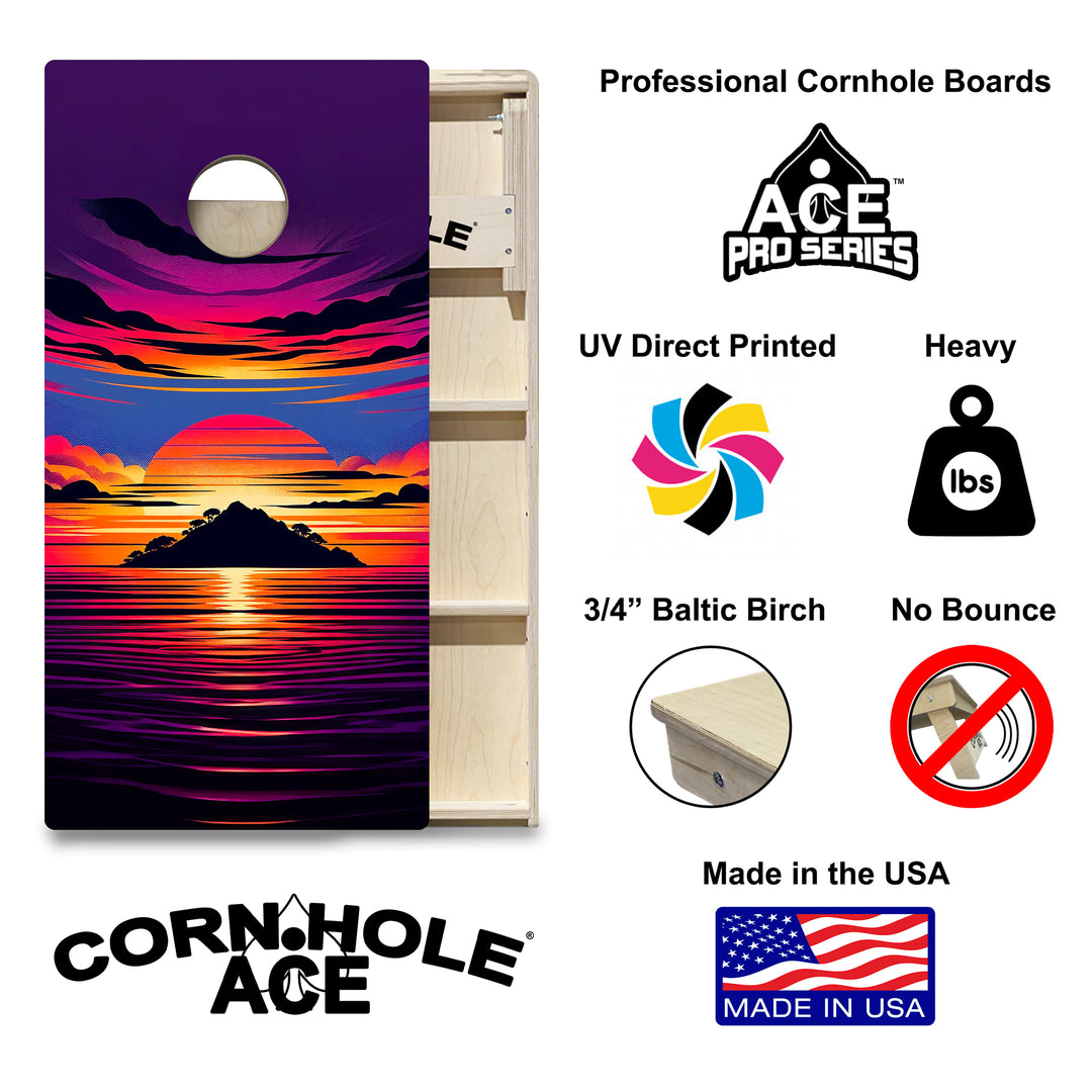 Sunset Island - Cornhole Board Set - Professional