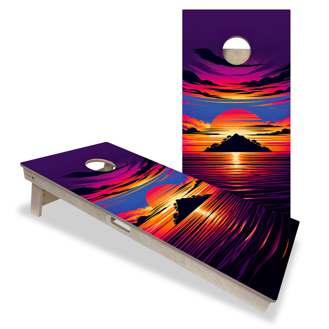 Sunset Island - Cornhole Board Set - Professional