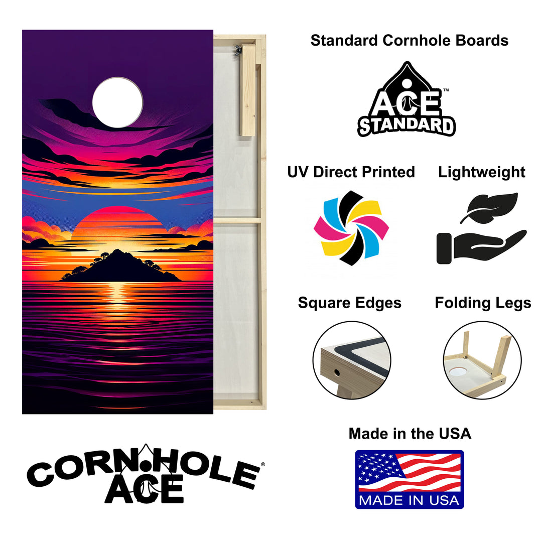 Sunset Island - Cornhole Board Set - Standard