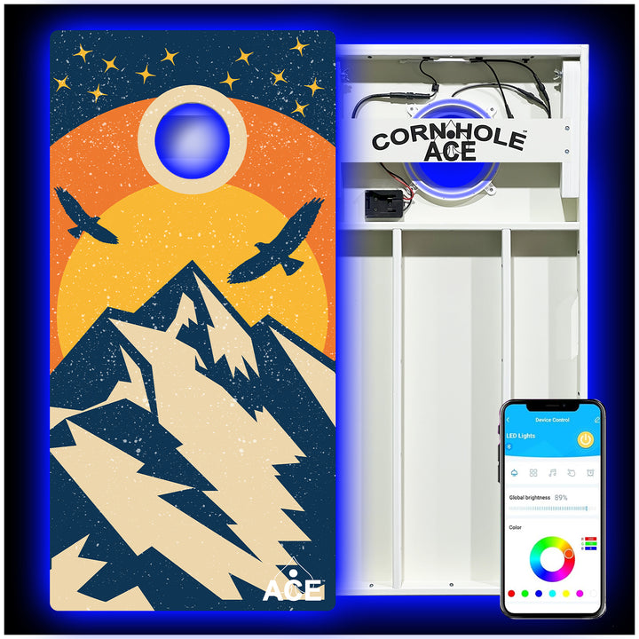 Sunset Mountain Design - Cornhole Board Set - All Weather - With Pro Light Kit