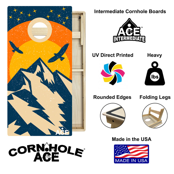 Sunset Mountain Design - Cornhole Board Set - Intermediate