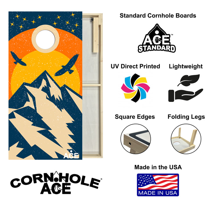 Sunset Mountain Design - Cornhole Board Set - Standard