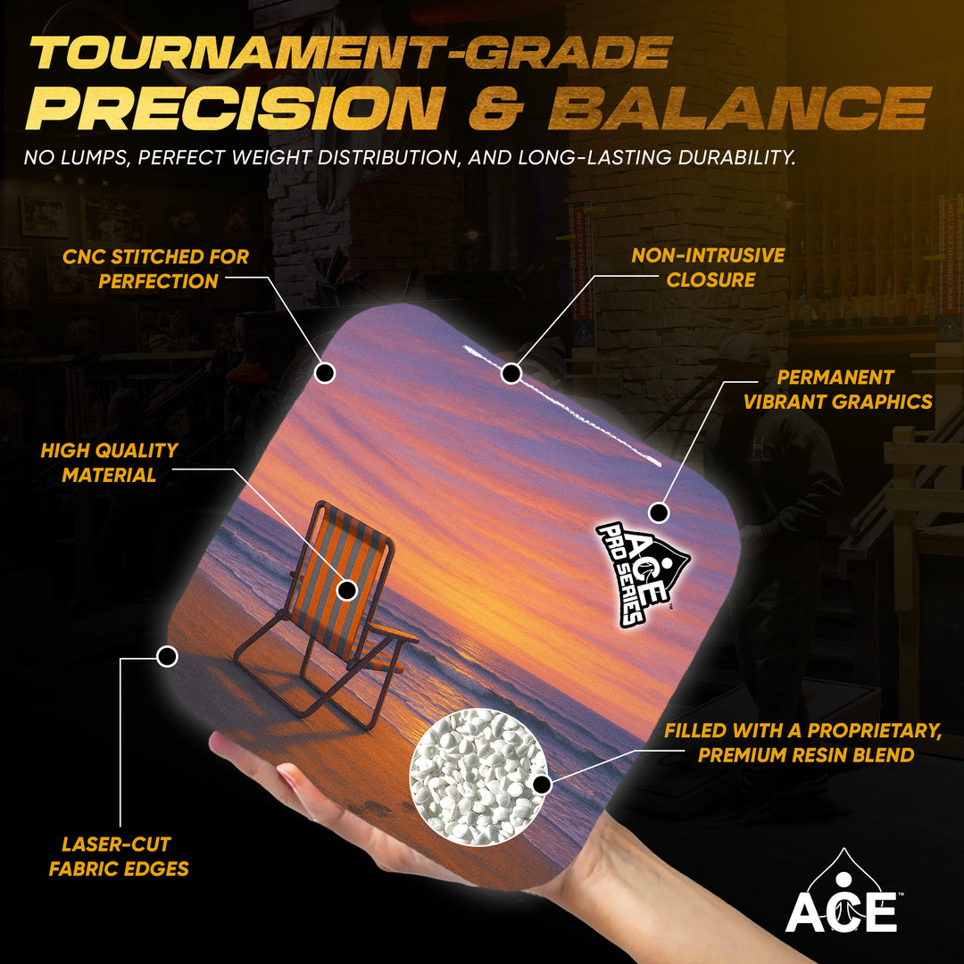 Sunset by the Beach - Pink Carpet - ACE Pro Carpet Cornhole Bags