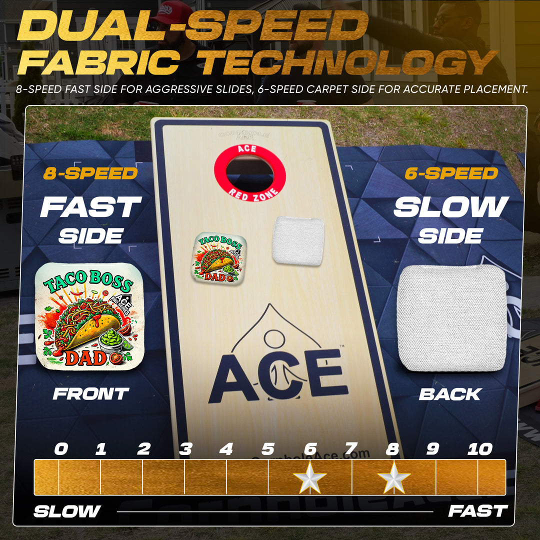 Taco Boss Dad - White Carpet - ACE Pro Carpet Cornhole Bags
