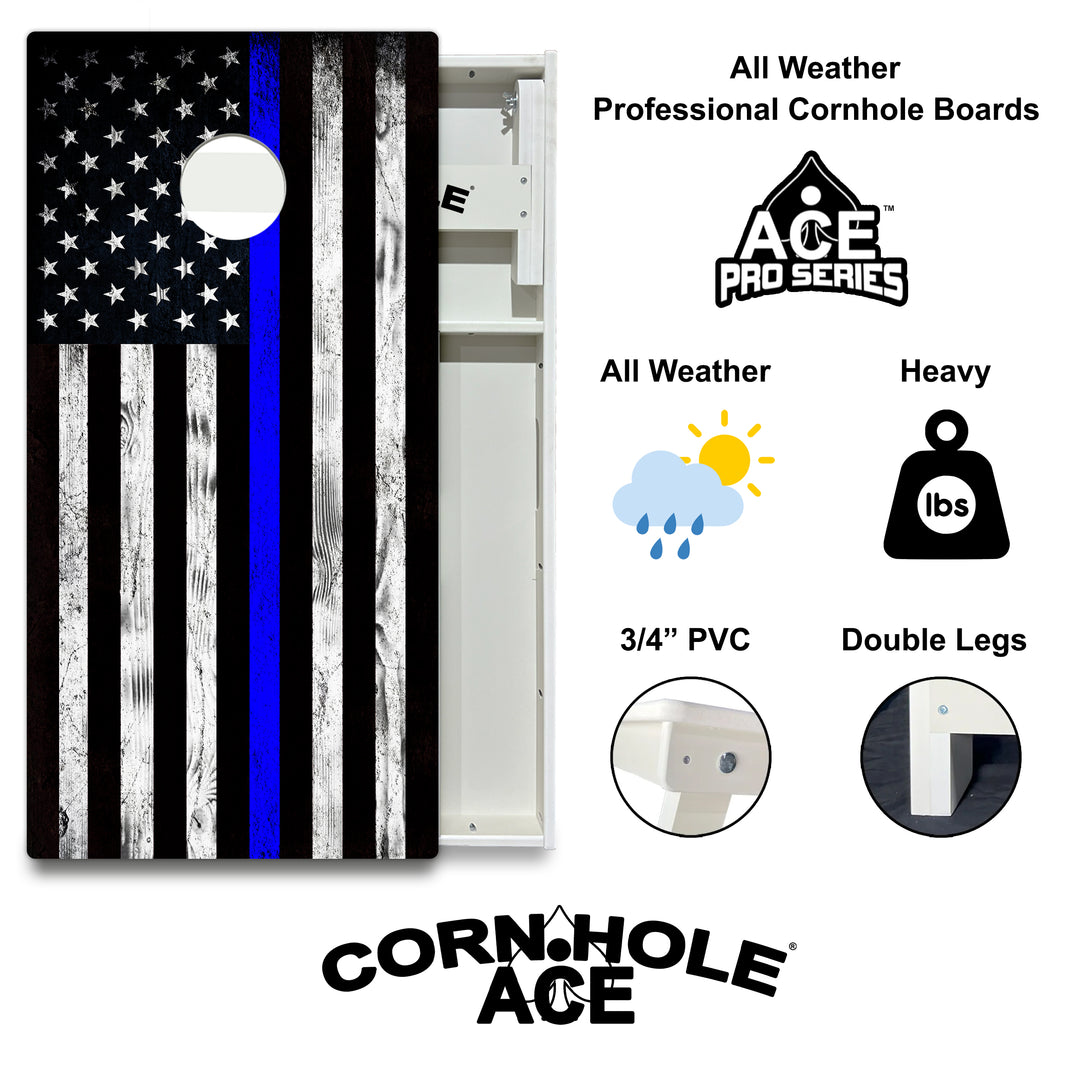 Thin Blue Line Police Flag - Cornhole Board Set - All Weather