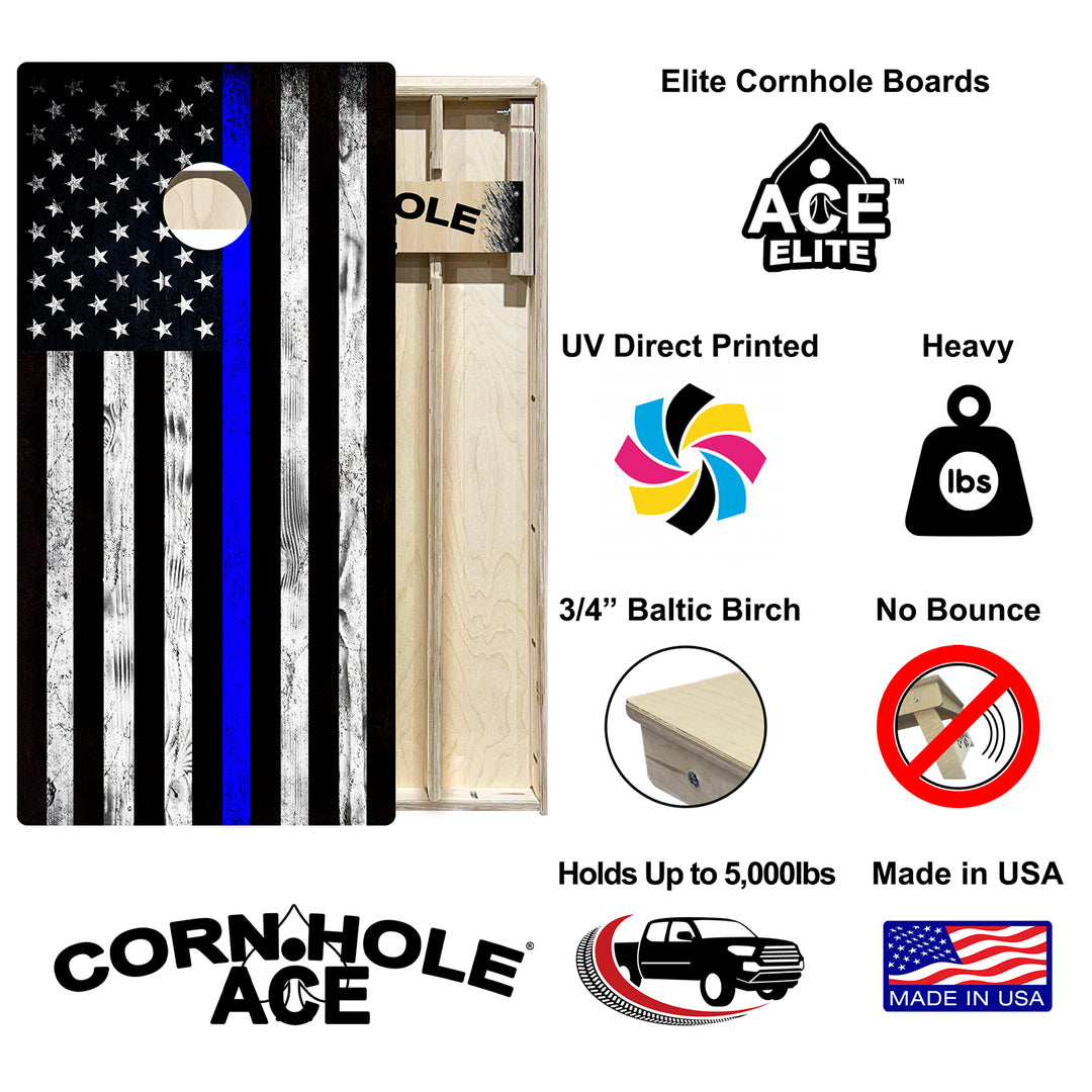 Thin Blue Line Police Flag - Cornhole Board Set - Elite