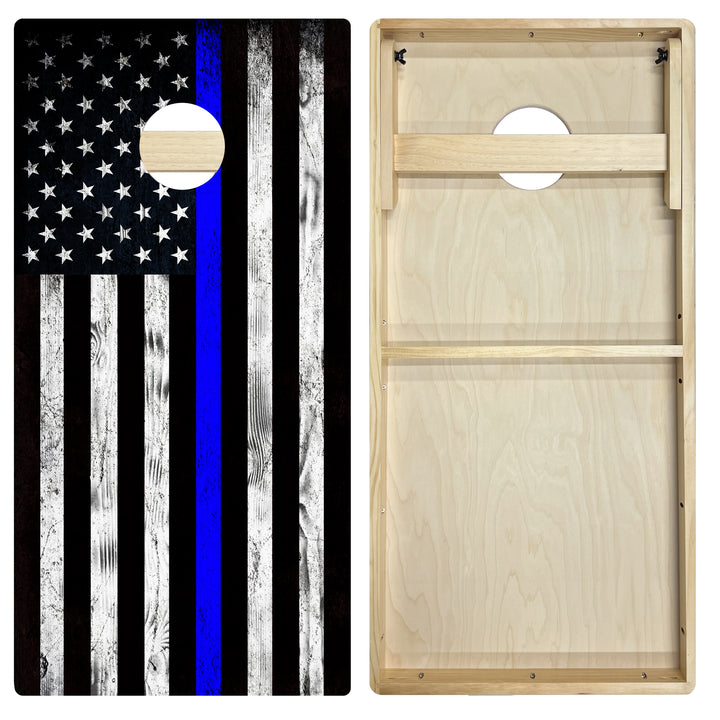 Thin Blue Line Police Flag - Cornhole Board Set - Intermediate