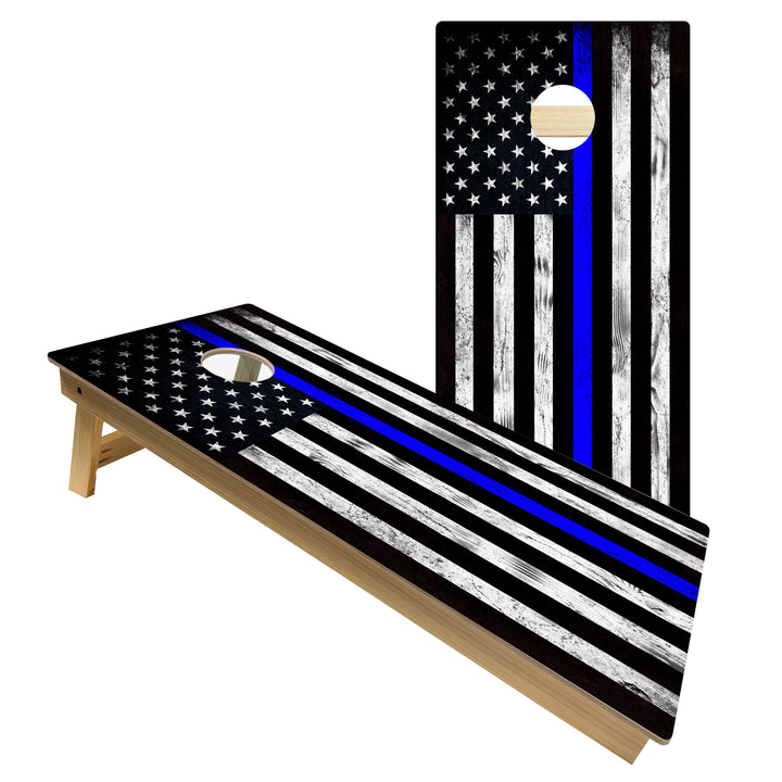 Thin Blue Line Police Flag - Cornhole Board Set - Intermediate