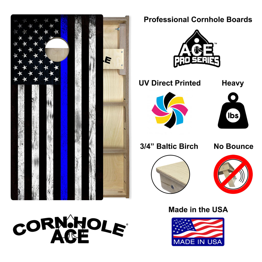 Thin Blue Line Police Flag - Cornhole Board Set - Professional