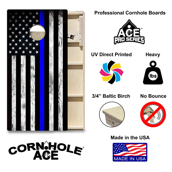 Thin Blue Line Police Flag - Cornhole Board Set - Professional