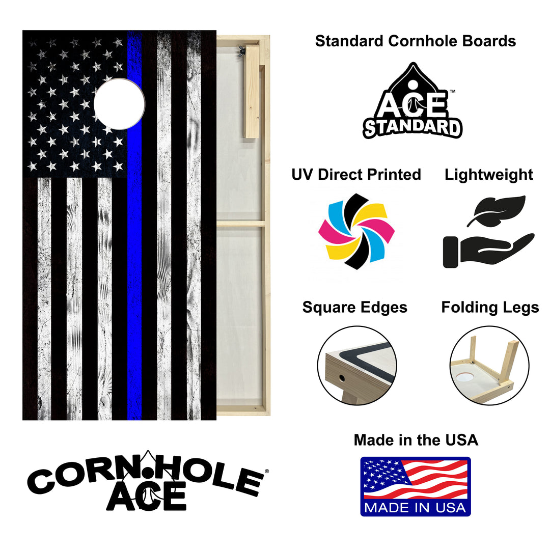 Thin Blue Line Police Flag - Cornhole Board Set - Standard