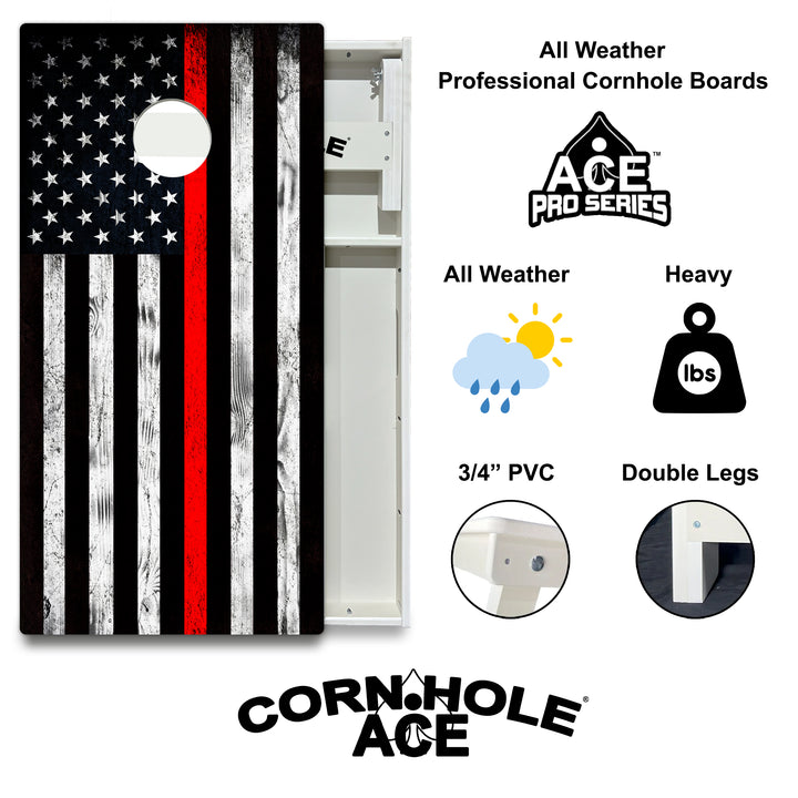 Thin Red Line Firefighter Flag - Cornhole Board Set - All Weather