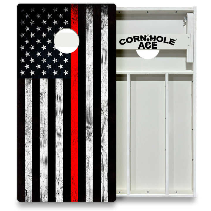 Thin Red Line Firefighter Flag - Cornhole Board Set - All Weather