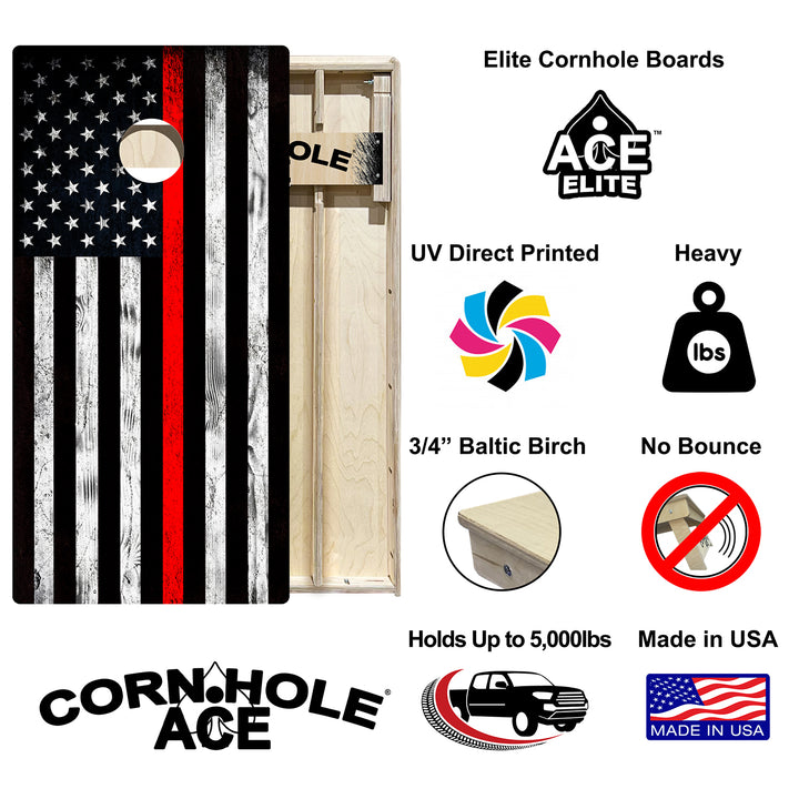 Thin Red Line Firefighter Flag - Cornhole Board Set - Elite