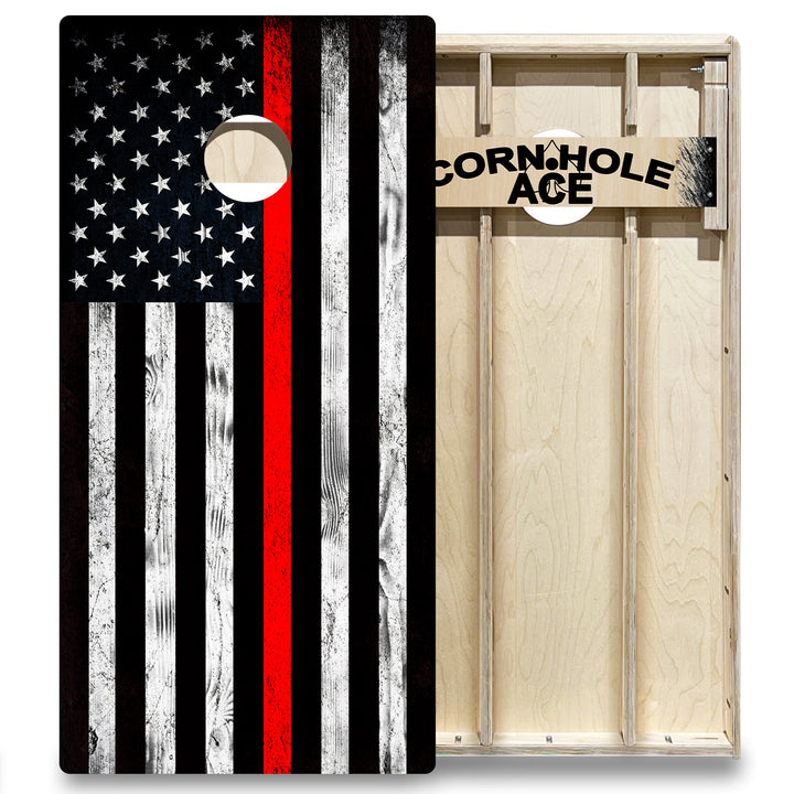 Thin Red Line Firefighter Flag - Cornhole Board Set - Elite