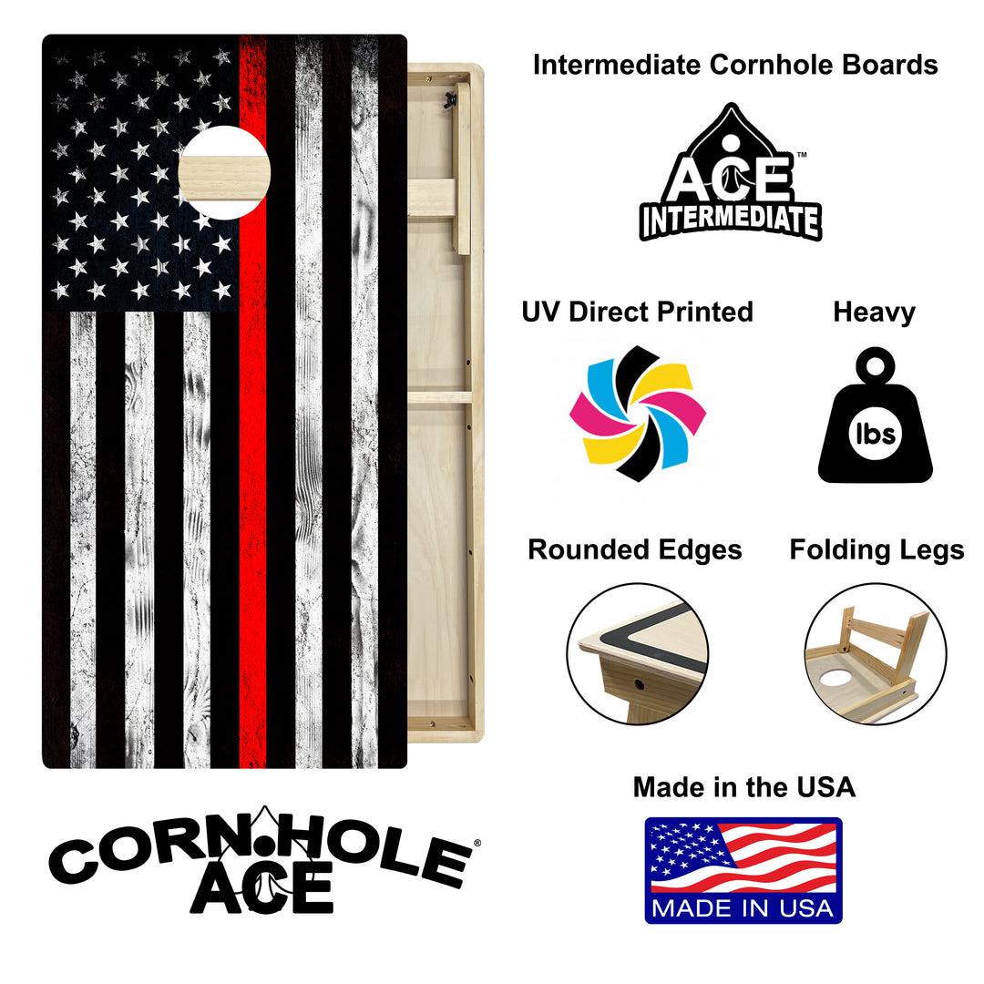 Thin Red Line Firefighter Flag - Cornhole Board Set - Intermediate