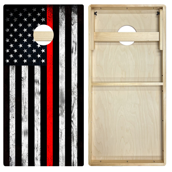 Thin Red Line Firefighter Flag - Cornhole Board Set - Intermediate