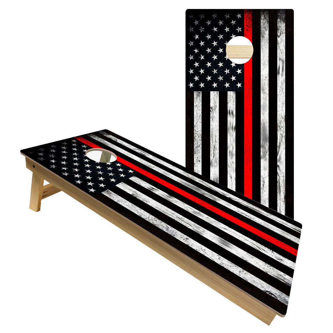 Thin Red Line Firefighter Flag - Cornhole Board Set - Intermediate