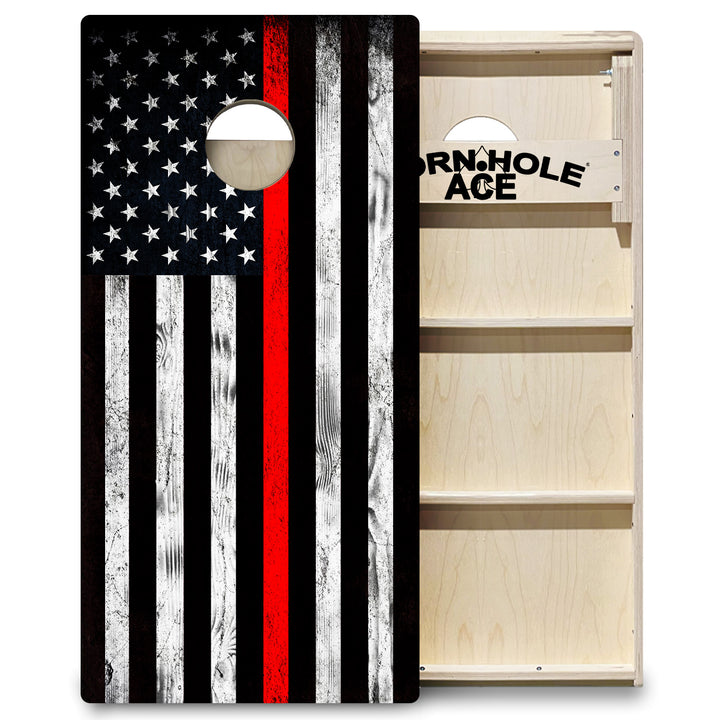 Thin Red Line Firefighter Flag - Cornhole Board Set - Professional