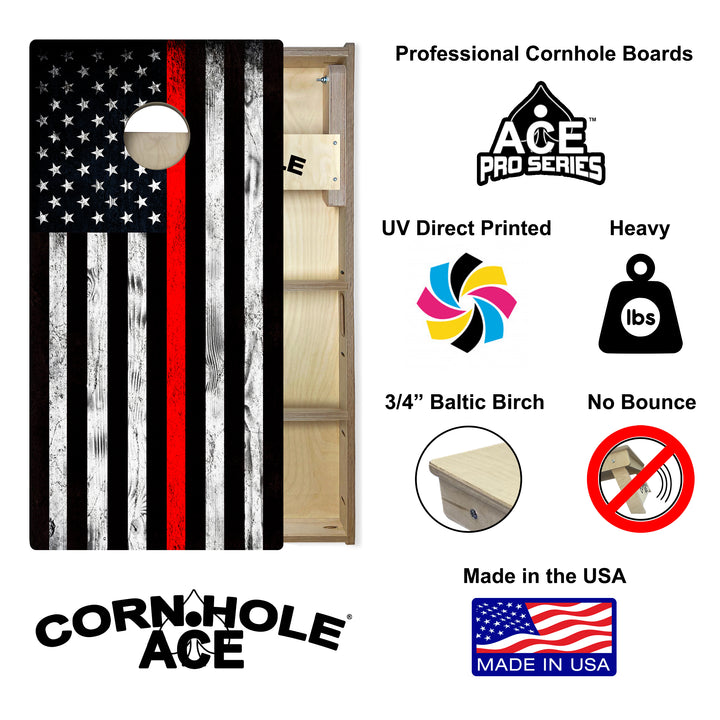 Thin Red Line Firefighter Flag - Cornhole Board Set - Professional