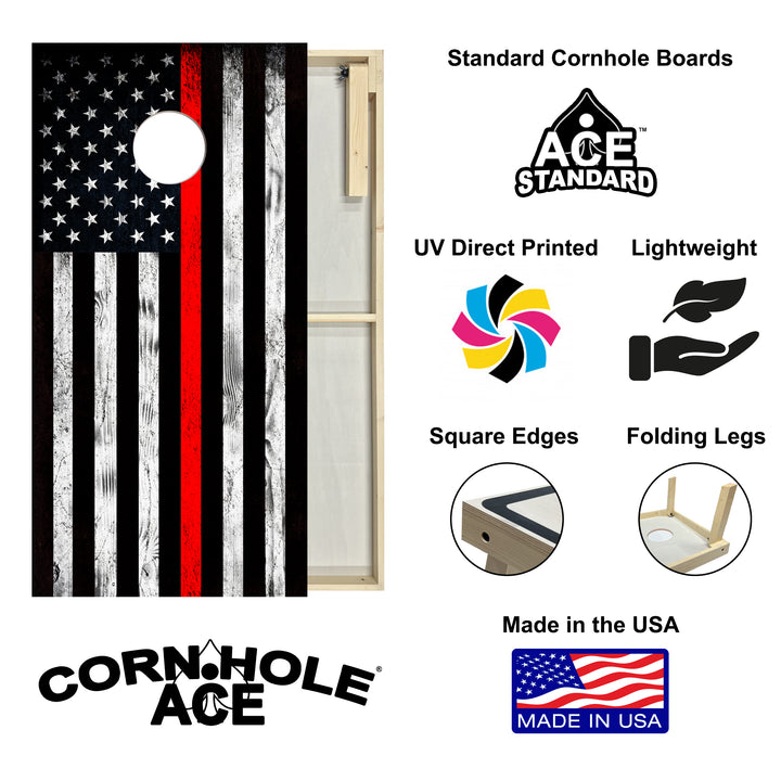 Thin Red Line Firefighter Flag - Cornhole Board Set - Standard