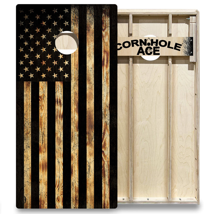 USA Flag Burnt Wood - Cornhole Board Set - Elite