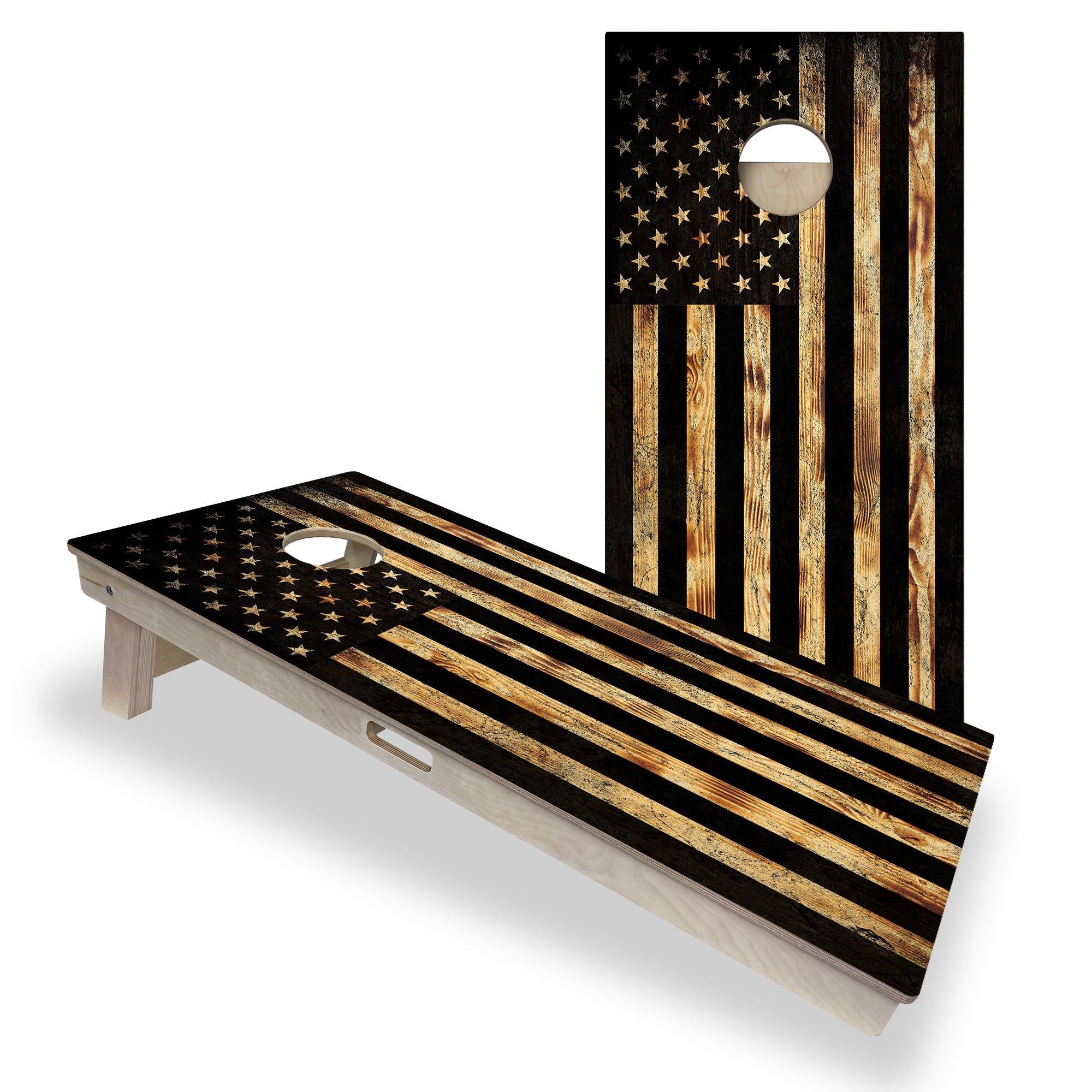 USA Flag Burnt Wood Cornhole Board Set | Professional Blemished