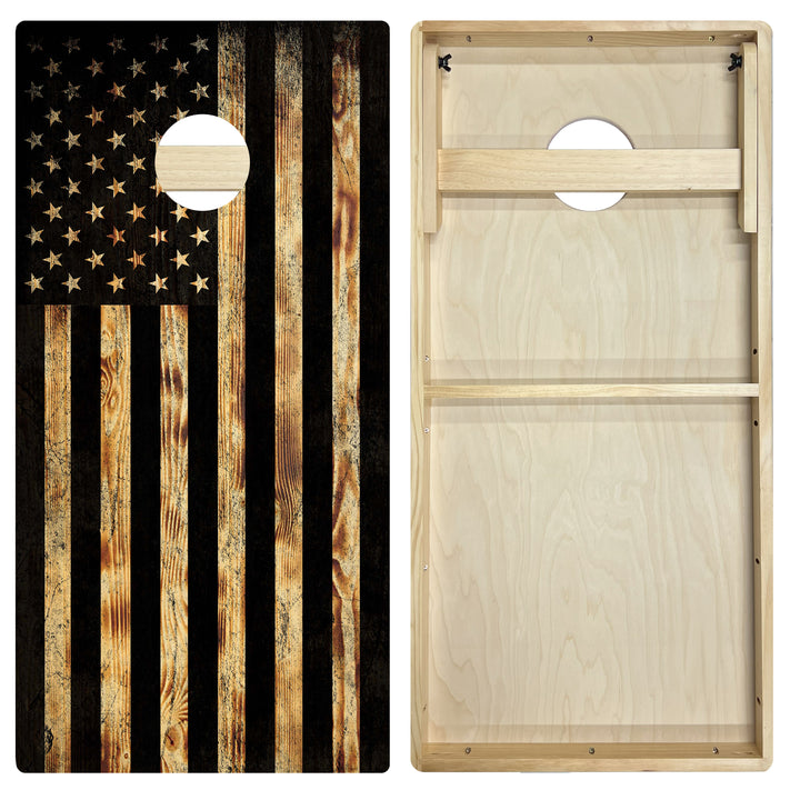 USA Flag Burnt Wood - Cornhole Board Set - Intermediate