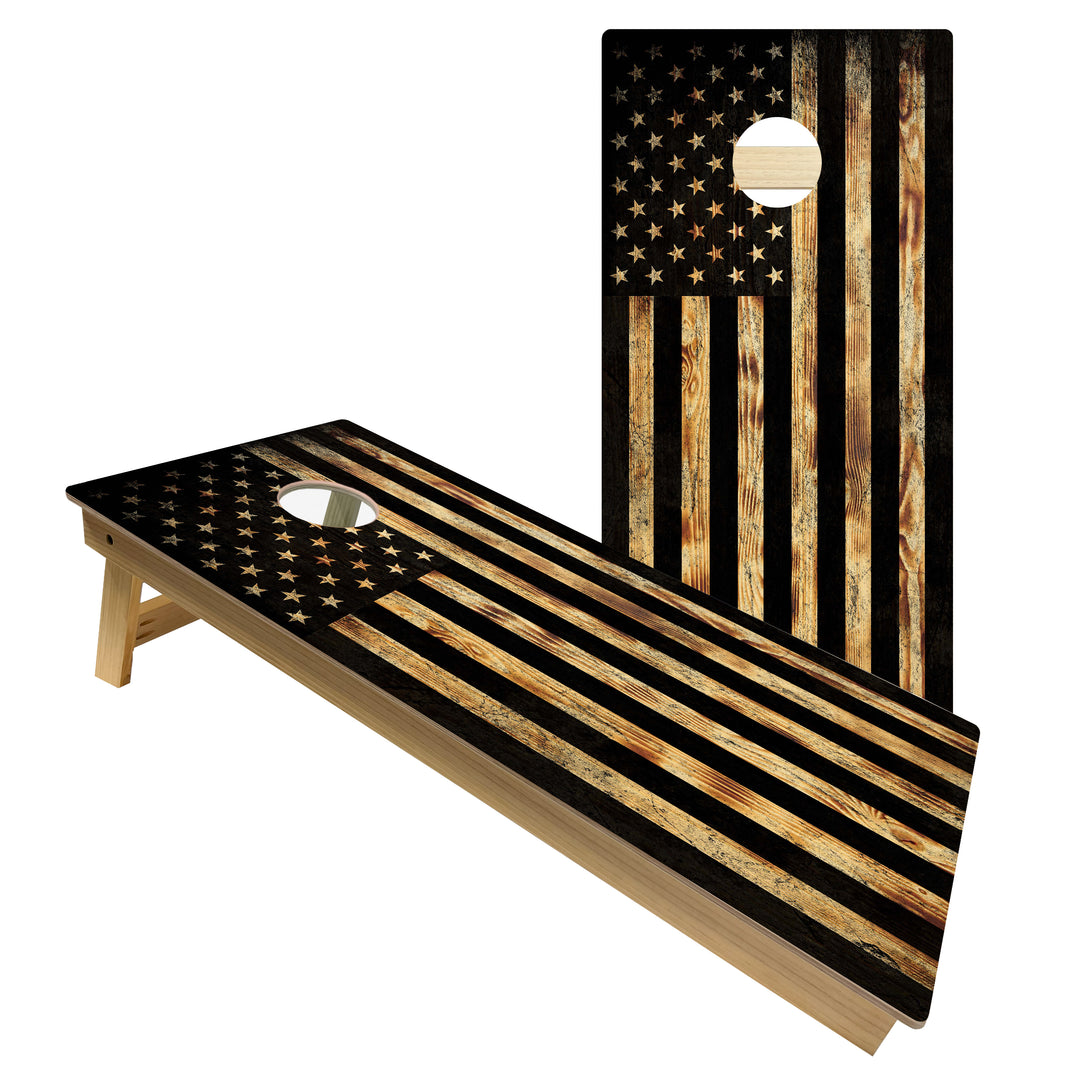 USA Flag Burnt Wood - Cornhole Board Set - Intermediate