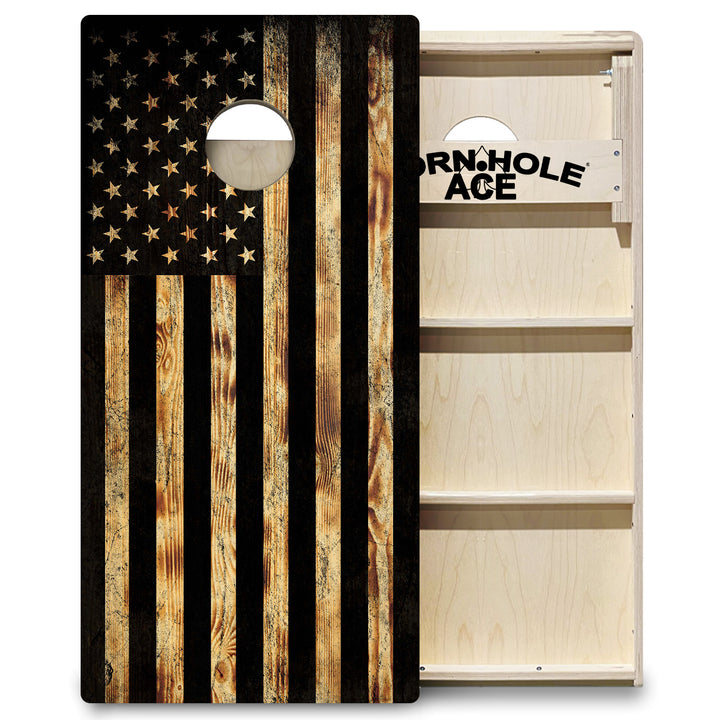 USA Flag Burnt Wood - Cornhole Board Set - Professional