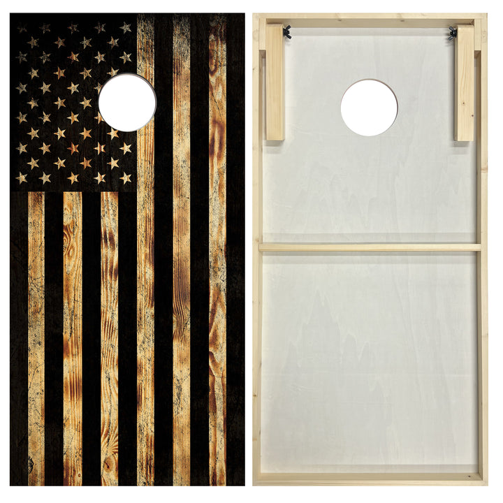 USA Flag Burnt Wood - Cornhole Board Set - Standard