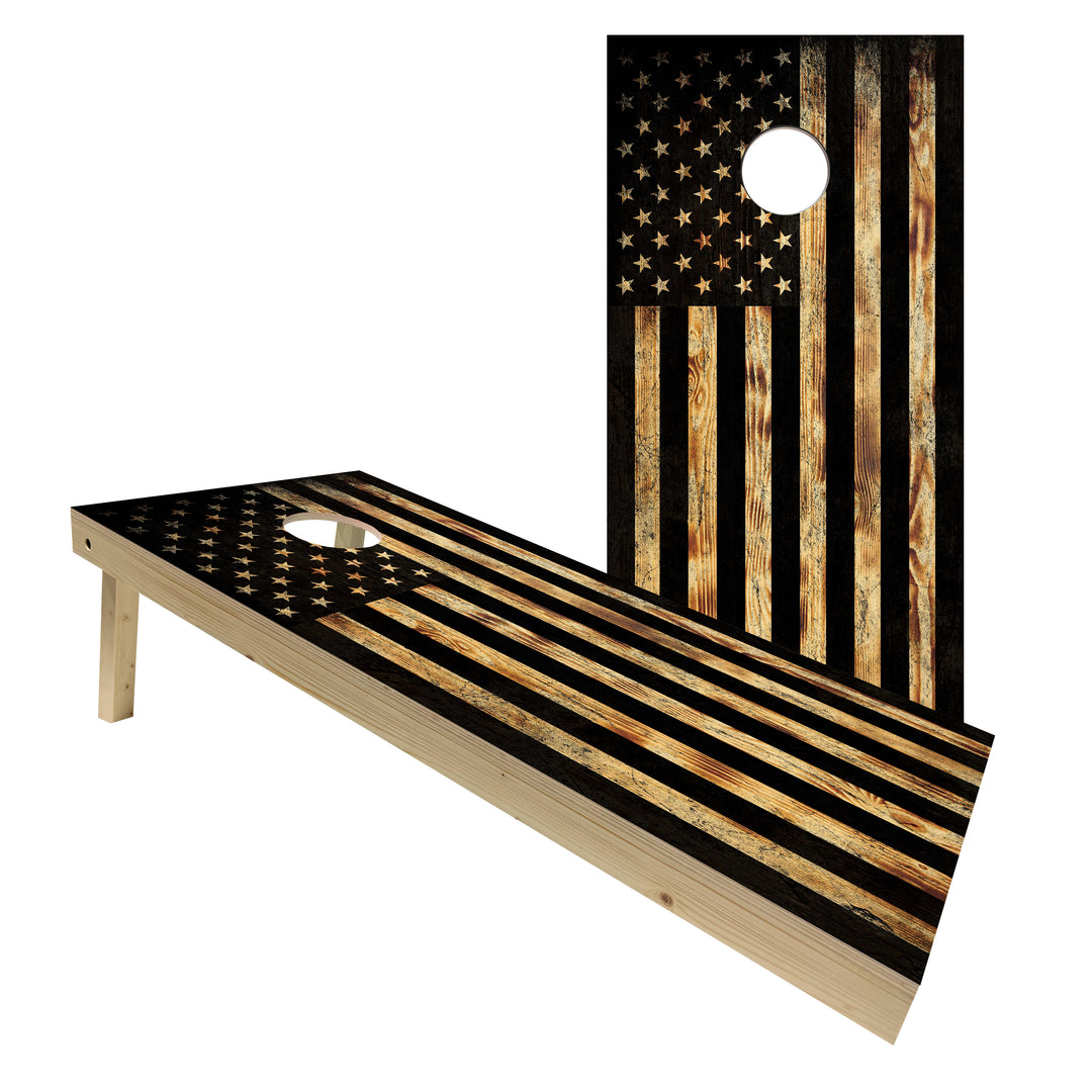 USA Flag Burnt Wood - Cornhole Board Set - Standard