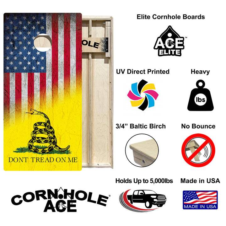 USA / Don't Tread on Me Flag - Cornhole Board Set - Elite