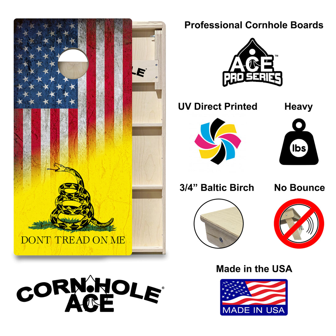 USA / Don't Tread on Me Flag - Cornhole Board Set - Professional