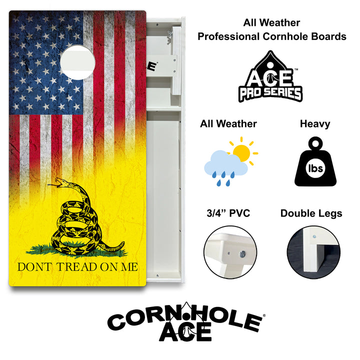 USA / Don't Tread on Me Flag - Cornhole Board Set - All Weather